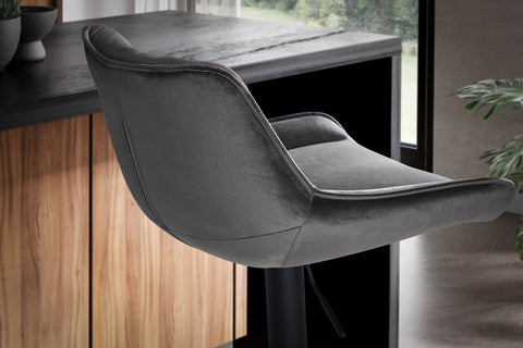 Rootz Velvet Gray Bar Stool - Kitchen Stool - Swivel Chair - High Comfort Design - Adjustable Height - 360° Rotation - 45cm x 55cm x 86-106cm