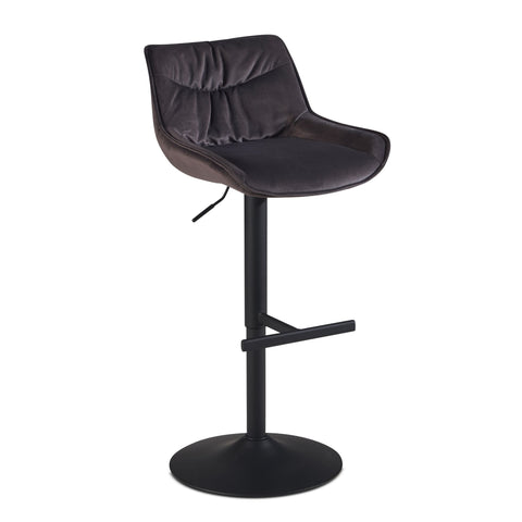 Rootz Velvet Gray Bar Stool - Kitchen Stool - Swivel Chair - High Comfort Design - Adjustable Height - 360° Rotation - 45cm x 55cm x 86-106cm