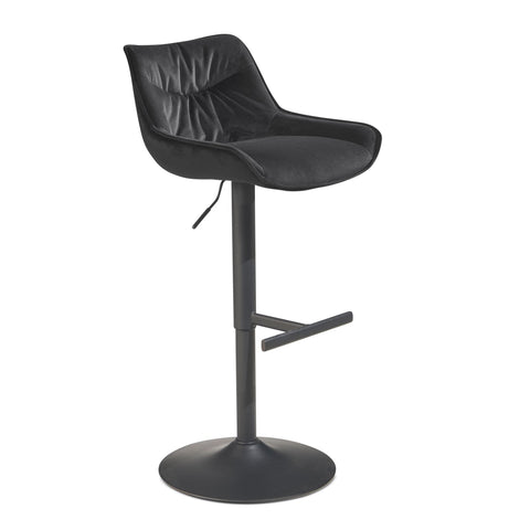Rootz Velvet Bar Stool - Black Kitchen Stool - Modern Bistro Chair - 360° Swivel - Adjustable Height - Comfort Padding - 45cm x 55cm x 86-106cm