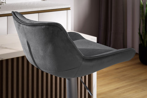 Rootz Velvet Bar Stool - Black Kitchen Stool - Modern Bistro Chair - 360° Swivel - Adjustable Height - Comfort Padding - 45cm x 55cm x 86-106cm