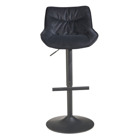 Rootz Velvet Bar Stool - Black Kitchen Stool - Modern Bistro Chair - 360° Swivel - Adjustable Height - Comfort Padding - 45cm x 55cm x 86-106cm