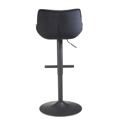 Rootz Velvet Bar Stool - Black Kitchen Stool - Modern Bistro Chair - 360° Swivel - Adjustable Height - Comfort Padding - 45cm x 55cm x 86-106cm