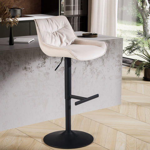 Rootz Modern Design Bar Stool - Velvet Seat - Swivel Chair - Metal Base - Beige - 45cm x 86-106cm x 55cm