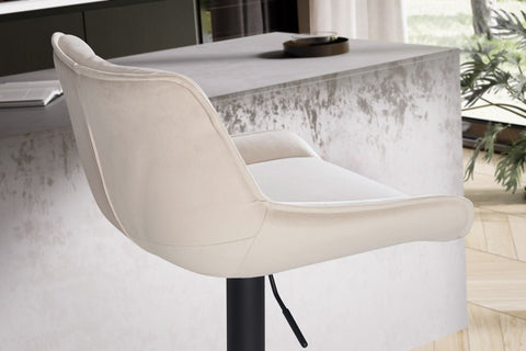 Rootz Modern Design Bar Stool - Velvet Seat - Swivel Chair - Metal Base - Beige - 45cm x 86-106cm x 55cm