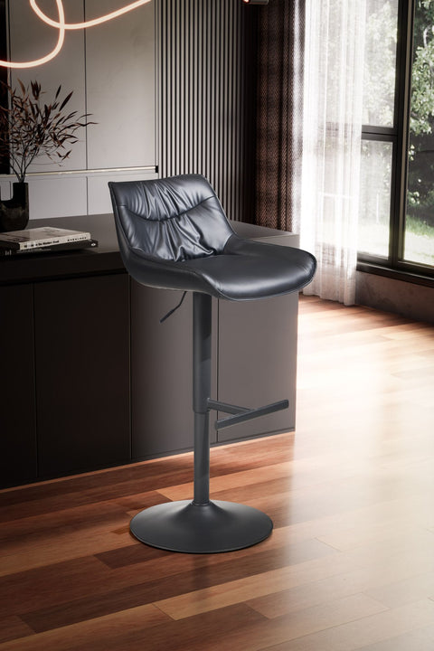 Rootz Modern Design Barkruk - Tegenkruk - Draaikruk - Zwart - 45cm x 86-106cm x 55cm - 360° Rotatie - Metalen Onderstel - Zachte Vulling - Voetensteun - 100kg Capaciteit - Kunstleer - Gemakkelijk schoon te maken