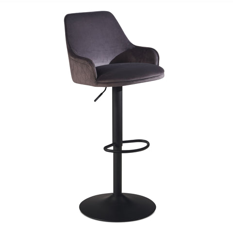 Rootz Modern Design Bar Stool - Velvet Seat - Diamond Quilting - Metal Trumpet Base - 45cm x 86-106cm x 45cm - Gray - 360° Rotation - 100kg Capacity