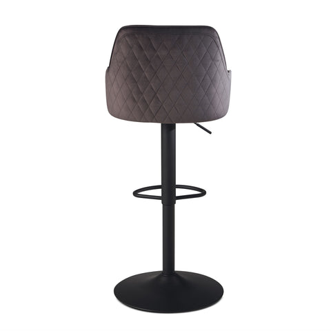 Rootz Modern Design Bar Stool - Velvet Seat - Diamond Quilting - Metal Trumpet Base - 45cm x 86-106cm x 45cm - Gray - 360° Rotation - 100kg Capacity
