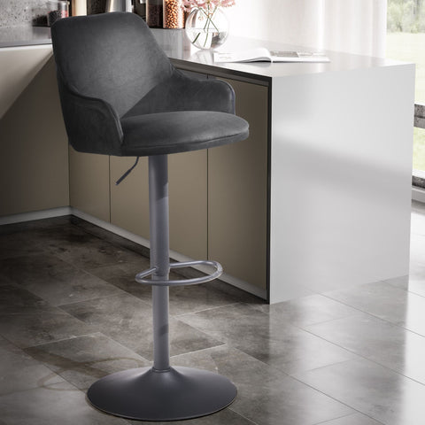 Rootz Modern Design Bar Stool - Velvet Seat - Diamond Quilting - Metal Base - 45cm x 86-106cm x 45cm
