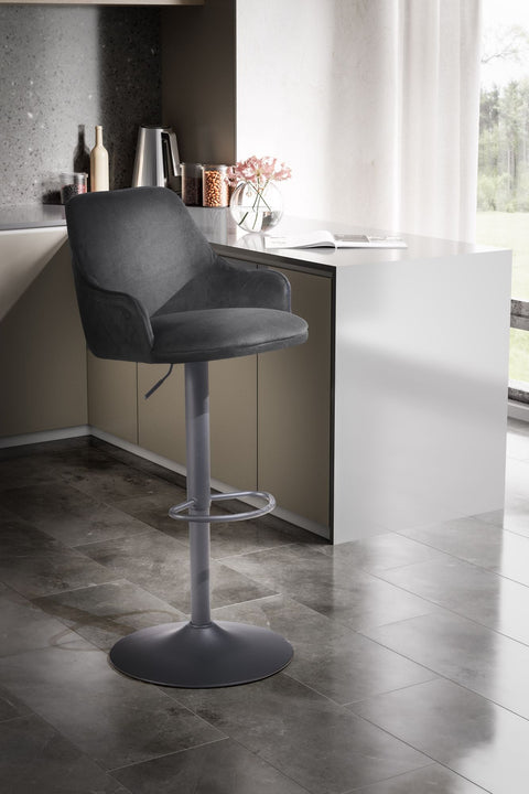 Rootz Modern Design Bar Stool - Velvet Seat - Diamond Quilting - Metal Base - 45cm x 86-106cm x 45cm