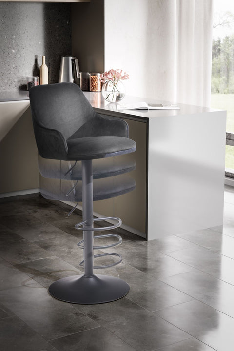 Rootz Modern Design Bar Stool - Velvet Seat - Diamond Quilting - Metal Base - 45cm x 86-106cm x 45cm
