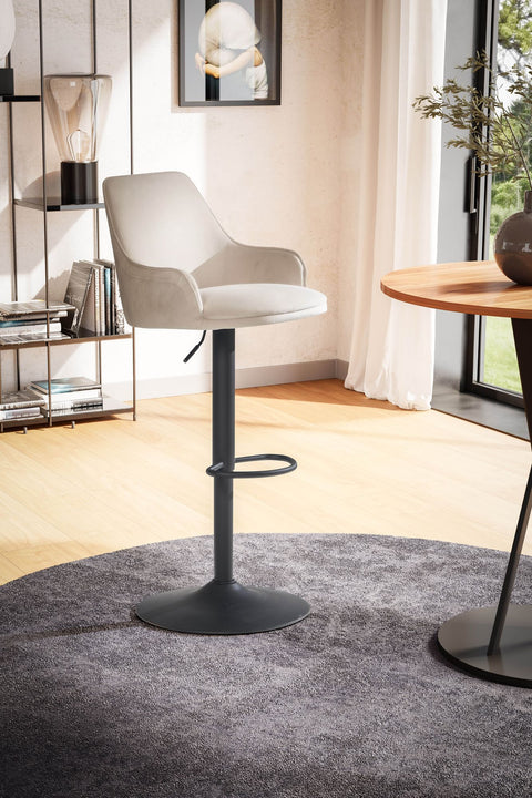 Rootz Modern Design Barkruk - Fluwelen Zitting - Draaistoel - Diamond Quilting - Metalen Onderstel - Beige - 45cm x 86-106cm x 45cm