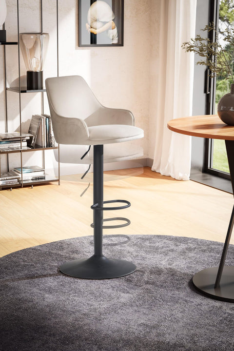 Rootz Modern Design Barkruk - Fluwelen Zitting - Draaistoel - Diamond Quilting - Metalen Onderstel - Beige - 45cm x 86-106cm x 45cm