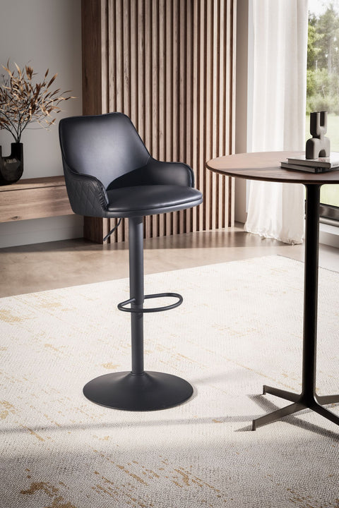 Rootz Modern Design Bar Stool - Counter Stool - Swivel Stool - Diamond Quilting - 45cm x 86-106cm x 45cm - Black - 360° Rotation - Metal Base - Footrest - 100kg Capacity - Artificial Leather - Easy to Clean
