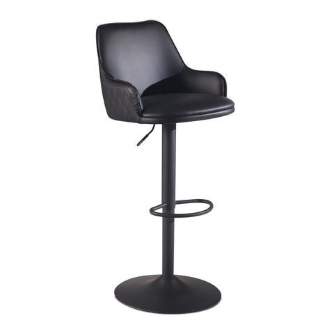 Rootz Modern Design Bar Stool - Counter Stool - Swivel Stool - Diamond Quilting - 45cm x 86-106cm x 45cm - Black - 360° Rotation - Metal Base - Footrest - 100kg Capacity - Artificial Leather - Easy to Clean