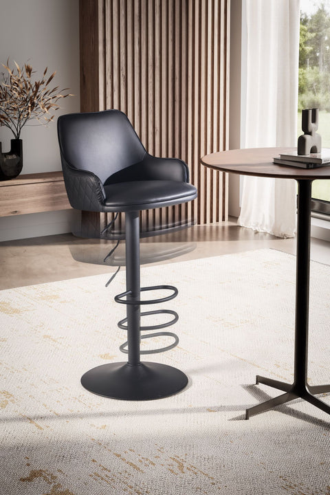 Rootz Modern Design Bar Stool - Counter Stool - Swivel Stool - Diamond Quilting - 45cm x 86-106cm x 45cm - Black - 360° Rotation - Metal Base - Footrest - 100kg Capacity - Artificial Leather - Easy to Clean