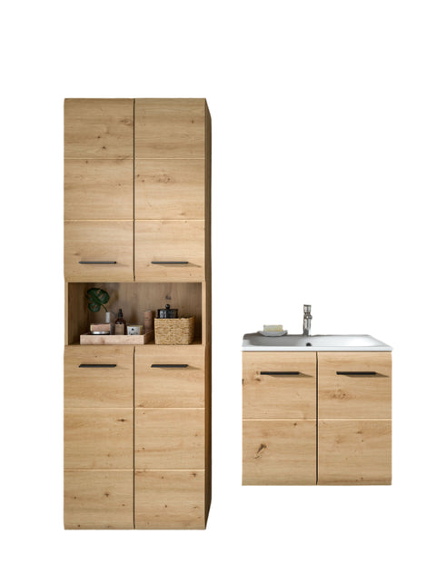 Rootz 4 Piece Bathroom Set - Vanity Unit - Mirror Cabinet - Space-saving - Brown - 135x185x46 cm