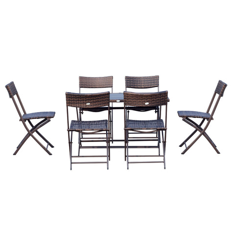Rootz 7 Piece Garden Dining Set - Outdoor Furniture - Patio Seating - Durable & Foldable - Table: 120x70x71cm, Chair: 46x61x84cm, Brown