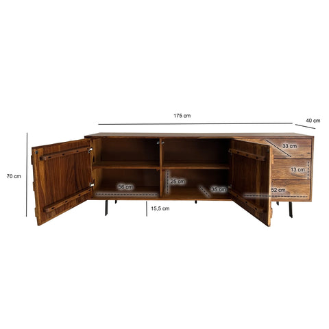 Rootz Stylish Industrial Sideboard - Loft Design Side Cabinet - Geometric Storage Unit - Handcrafted Unique Piece - 175cm x 70cm x 40cm