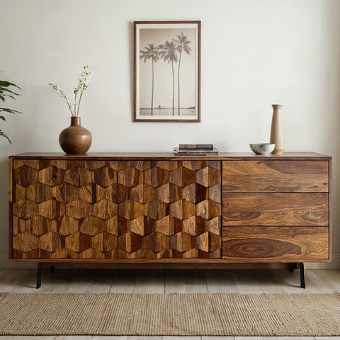 Rootz Stylish Industrial Sideboard - Loft Design Side Cabinet - Geometric Storage Unit - Handcrafted Unique Piece - 175cm x 70cm x 40cm