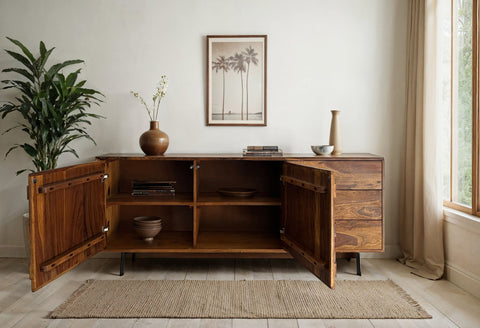 Rootz Stylish Industrial Sideboard - Loft Design Side Cabinet - Geometric Storage Unit - Handcrafted Unique Piece - 175cm x 70cm x 40cm