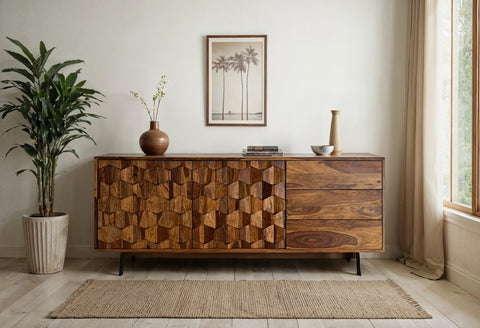 Rootz Stylish Industrial Sideboard - Loft Design Side Cabinet - Geometric Storage Unit - Handcrafted Unique Piece - 175cm x 70cm x 40cm
