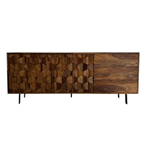 Rootz Stylish Industrial Sideboard - Loft Design Side Cabinet - Geometric Storage Unit - Handcrafted Unique Piece - 175cm x 70cm x 40cm