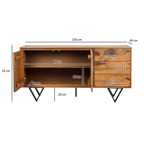 Rootz Modern Sideboard - Stylish Storage Cabinet - 3D Stone-Look Doors - Handcrafted Unique Design - 150cm x 55cm x 40cm