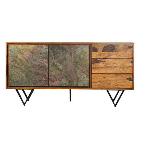Rootz Modern Sideboard - Stylish Storage Cabinet - 3D Stone-Look Doors - Handcrafted Unique Design - 150cm x 55cm x 40cm