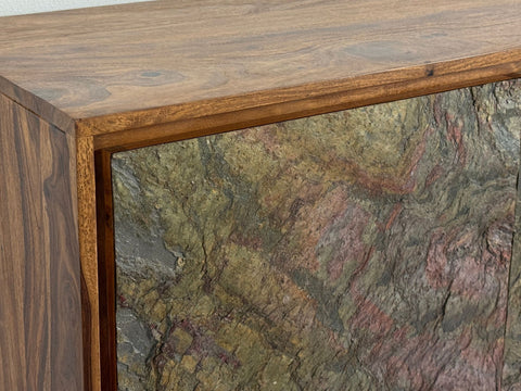 Rootz Modern Sideboard - Stylish Storage Cabinet - 3D Stone-Look Doors - Handcrafted Unique Design - 150cm x 55cm x 40cm