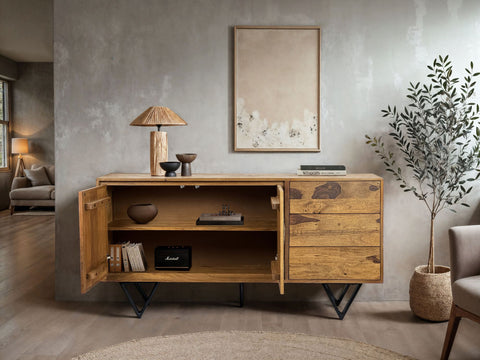 Rootz Modern Sideboard - Stylish Storage Cabinet - 3D Stone-Look Doors - Handcrafted Unique Design - 150cm x 55cm x 40cm