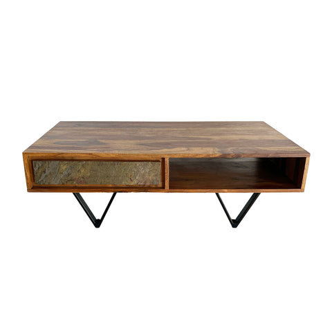 Rootz Rectangular Coffee Table - Industrial Design - Solid Wood - Durable Storage - 115cm x 60cm x 38cm