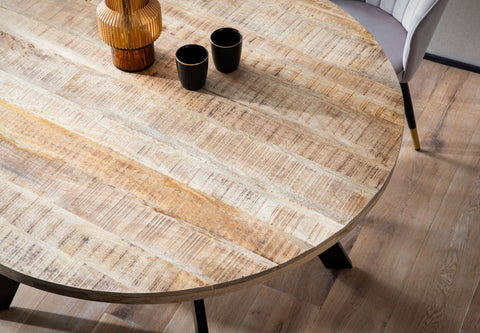 Rootz Round Dining Table - Modern Dining Table - Natural Wood Grain Table - Handcrafted Unique Design - 120cm x 120cm x 76cm