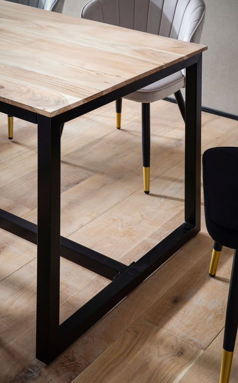 Rootz Dining Table - Loft Style Table - Modern Table - Handcrafted Unique - Seats 6 - 140cm x 80cm x 76cm - Acacia Wood - Black Metal Frame