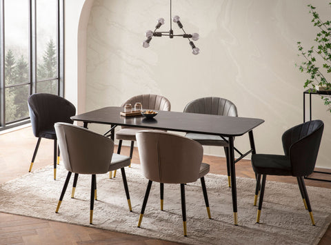 Rootz Modern Dining Table - Rectangular Table - Marble Look - Seats Six - 120cm x 60cm x 76cm - Black & Gold - Foiled MDF & Iron