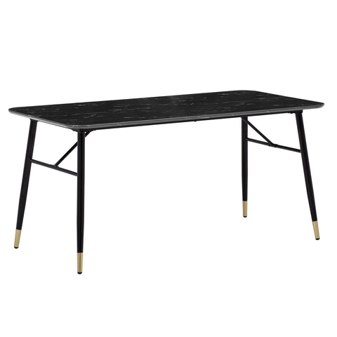 Rootz Modern Dining Table - Rectangular Table - Marble Look - Seats Six - 120cm x 60cm x 76cm - Black & Gold - Foiled MDF & Iron