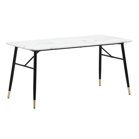 Rootz Small Dining Room Table - Modern White Look - Elegant Rectangular Table - Robust Metal Legs - 140cm x 80cm x 76cm