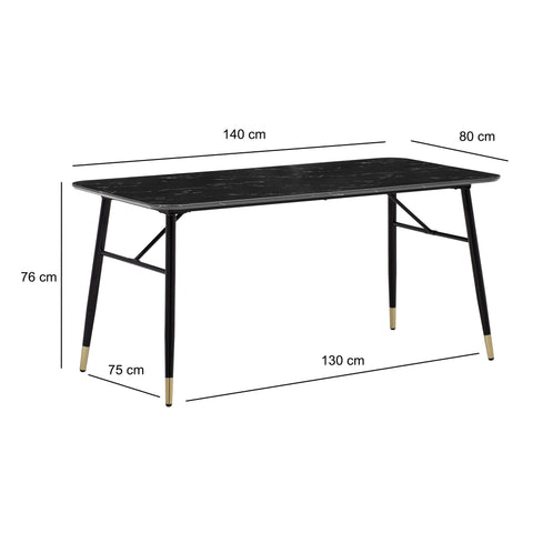 Rootz Modern Dining Table - Rectangular Table - Black Look Table - Seats 6 - 140cm x 80cm x 76cm