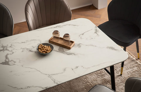Rootz Large Dining Room Table - Modern Dining Table - Rectangular Table - Seats Eight - Marble Look - 160cm x 80cm x 76cm