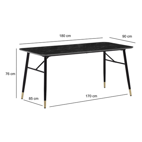 Rootz Rectangular Dining Table - Marble Look - Modern Design - Seats 8 - 180cm x 90cm x 76cm