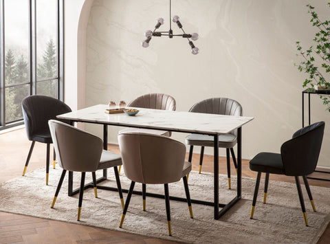 Rootz Large Dining Room Table - Rectangular Marble Look Table - Modern Dining Table - Seats 8 - Sturdy Design - 180cm x 90cm x 76cm