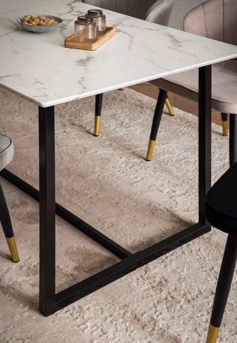 Rootz Large Dining Room Table - Rectangular Marble Look Table - Modern Dining Table - Seats 8 - Sturdy Design - 180cm x 90cm x 76cm