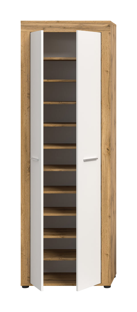 Rootz White and Brown Shoe Cabinet - Footwear Storage - Shoe Organizer - Holds 26 Pairs - 64x191x35 cm Dimensions