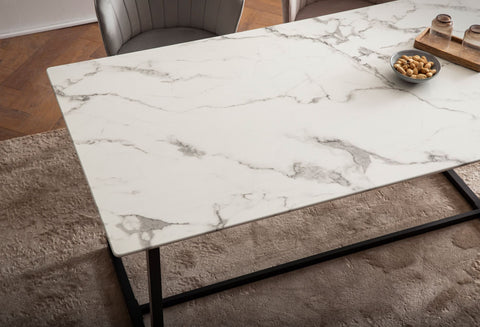 Rootz Modern Dining Table - Large Dining Table - Rectangular Table - Seats 10 - Marble Look - 200cm x 90cm x 76cm