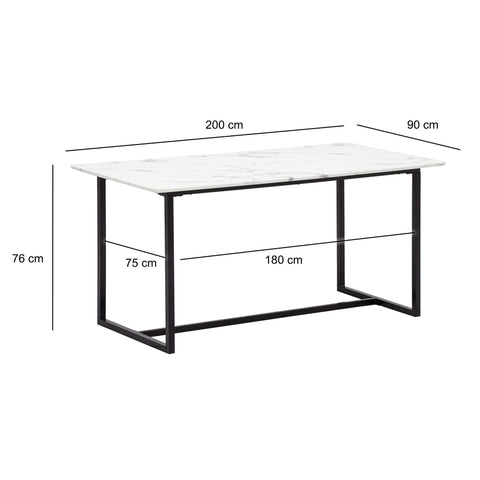 Rootz Modern Dining Table - Large Dining Table - Rectangular Table - Seats 10 - Marble Look - 200cm x 90cm x 76cm