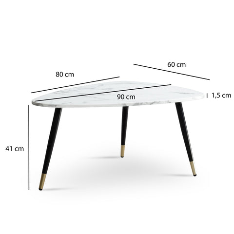 Rootz Triangular Sofa Table - Modern Coffee Table - Stylish Living Room Table - Marble Look - 90cm x 60cm x 41cm