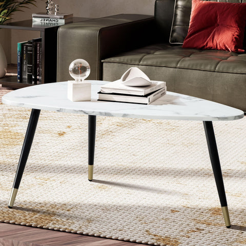 Rootz Triangular Sofa Table - Modern Coffee Table - Stylish Living Room Table - Marble Look - 90cm x 60cm x 41cm