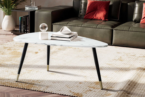 Rootz Triangular Sofa Table - Modern Coffee Table - Stylish Living Room Table - Marble Look - 90cm x 60cm x 41cm