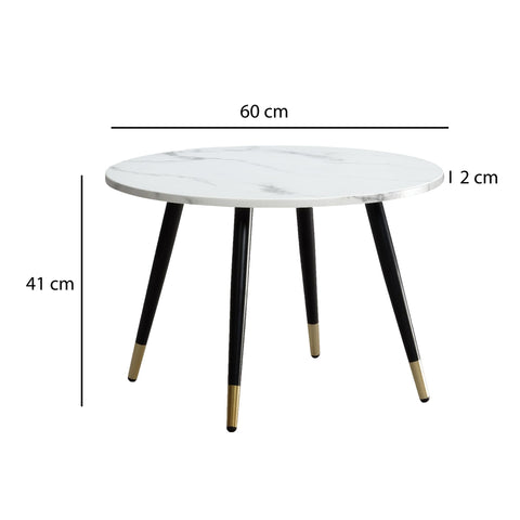 Rootz Modern Round Coffee Table - Accent Table - Living Room Table - White Look - Elegant Design - 60cm x 60cm x 41cm
