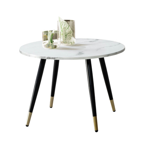 Rootz Modern Round Coffee Table - Accent Table - Living Room Table - White Look - Elegant Design - 60cm x 60cm x 41cm