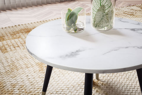 Rootz Modern Round Coffee Table - Accent Table - Living Room Table - White Look - Elegant Design - 60cm x 60cm x 41cm